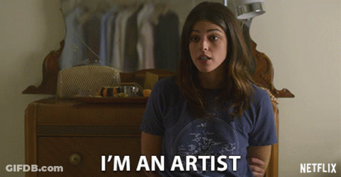 Woman Says I'm An Artist Beside Dresser GIF
