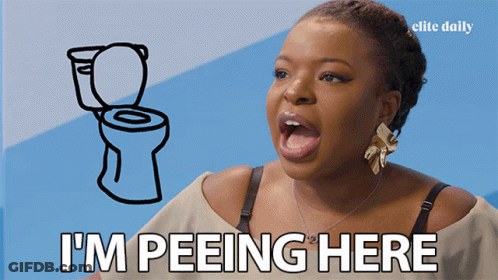 Woman Says I'm Peeing Here In Front Of Toilet GIF