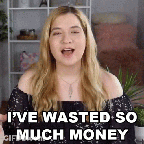 Woman Says I've Wasted So Much Money In Front Of Shelf GIF