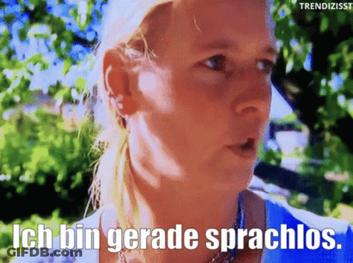 Woman Says Ich Bin Gerade Sprachlos In Front Of Tree GIF