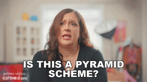 Woman Says Is This A Pyramid Scheme In Front Of Prime Video Logo GIF