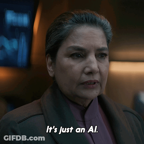 Woman Says It's Just An Al In Front Of Monitor GIF
