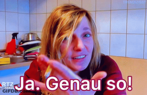 Woman Says Ja Genau So In Kitchen GIF