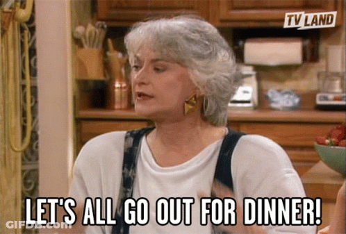 Woman Says Lets All Go Out For Dinner In Kitchen GIF
