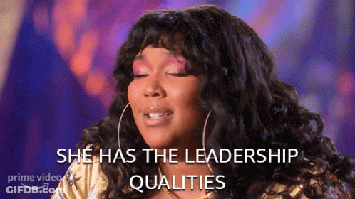 Woman Says She Has Leadership Qualities In Front Of Prime Video Logo GIF