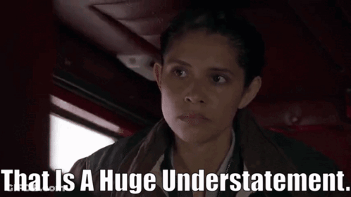 Woman Says That Is A Huge Understatement In Front Of Red Background GIF