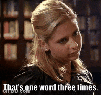 Woman Says That One Word Three Times In Front Of Library GIF