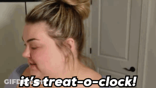 Woman Says Treat-O-Clock GIF