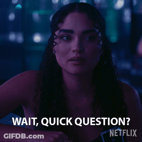 Woman Says Wait Quick Question Purple Background GIF