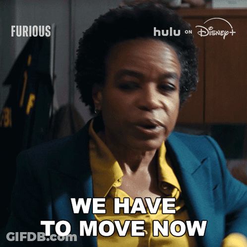 Woman Says We Have To Move Now In Front Of Disney Logo GIF