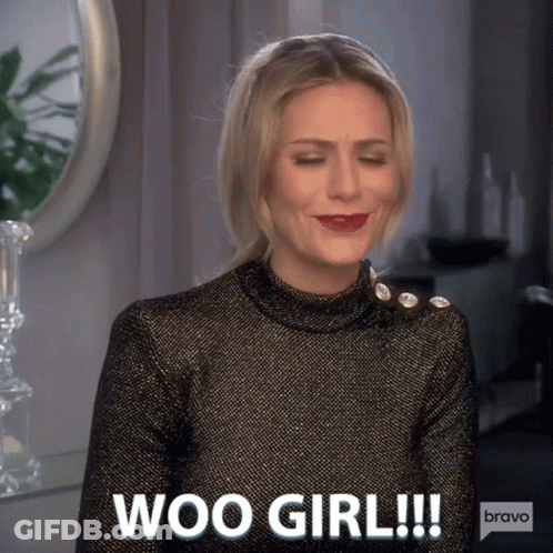 Woman Says Woo Girl In Black And Gold Top GIF