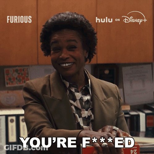 Woman Says You're F***ed Holding Box GIF
