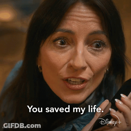 Woman Says You Saved My Life Disney+ Ad GIF