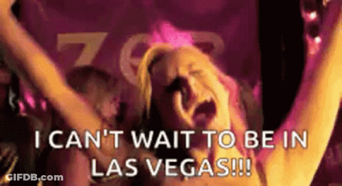 Woman Screaming Arms Up Saying I Can't Wait To Be In Las Vegas GIF