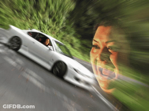 Woman Screaming Behind White Car GIF