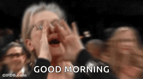 Woman Screaming Good Morning In Crowd GIF
