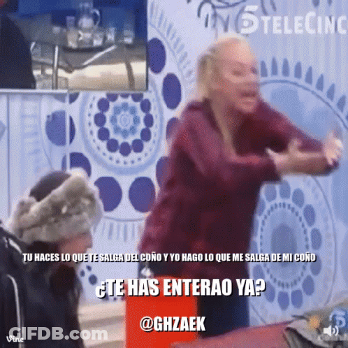 Woman Screaming In Front Of Blue And White Patterned Wall GIF