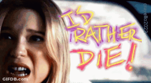 Woman Screaming In Front Of It's Rather Die Neon Sign GIF