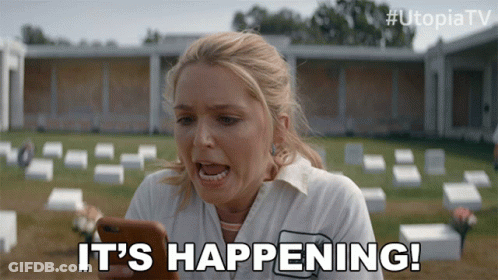 Woman Screaming It's Happening On Cell Phone GIF