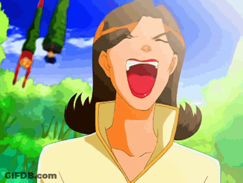 Woman Screaming With Man Hanging Upside Down GIF