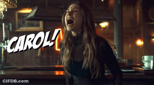 Woman Screaming With Word Carol Above GIF