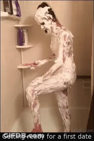 Woman Shaving Legs In Shower For First Date GIF