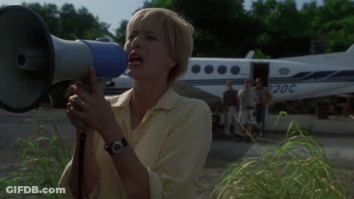 Woman Shouting Into Megaphone With Word Ben GIF