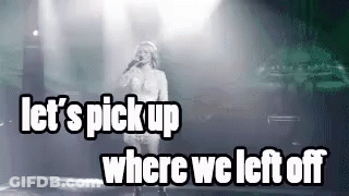 Woman Singing Into Microphone Let's Pick Up Where We Left Off GIF