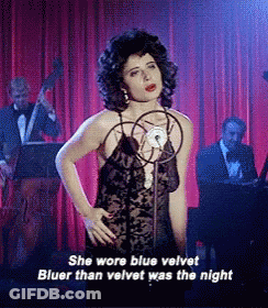 Woman Singing Into Microphone She Wore Blue Velvet Bluer Than Velvet Was The Night GIF
