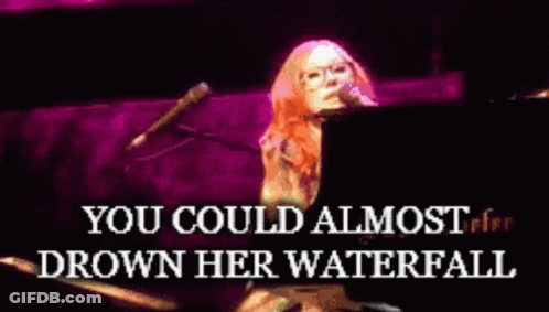 Woman Singing Lyric You Could Almost Drown Her Waterfall GIF