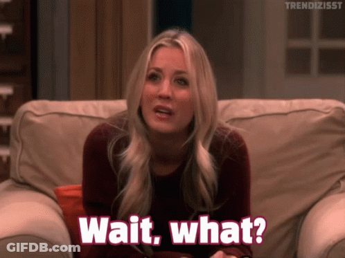 Woman Sits On Couch Saying Wait What GIF