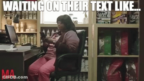 Woman Sitting At Computer With Text Waiting And Ma GIF