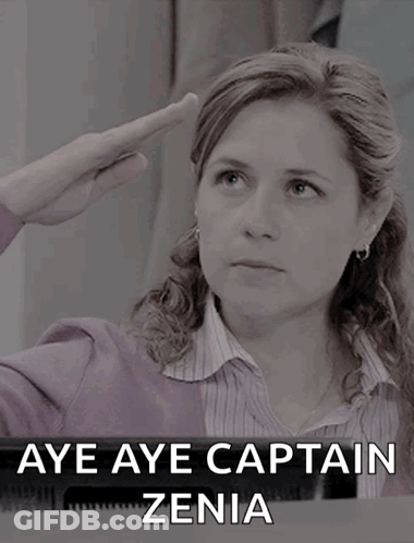 Woman Sitting At Desk Saying Aye Aye Captain Zenia GIF