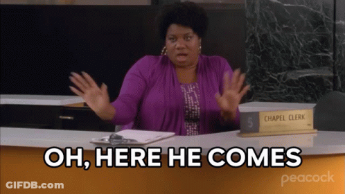 Woman Sitting At Desk Saying Chapel Clerk GIF