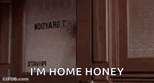 Woman Sitting At Door Saying I'm Home Honey GIF