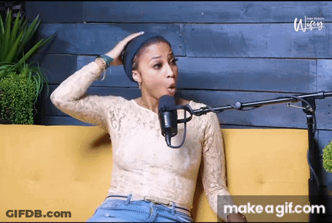 Woman Sitting At Microphone With Make A GIF Button GIF