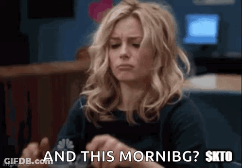 Woman Sitting At Table Asking And This Morning GIF