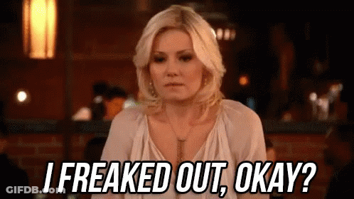 Woman Sitting At Table Saying I Freaked Out Okay GIF