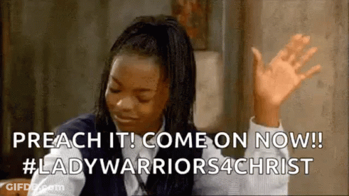 Woman Sitting At Table Saying Preach It Come On Now GIF