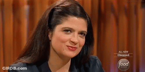 Woman Sitting At Table With All New Chopped Sign GIF