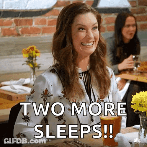 Woman Sitting At Table With Beer Saying Two More Sleeps GIF