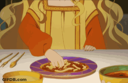 Woman Sitting At Table With Pasta GIF