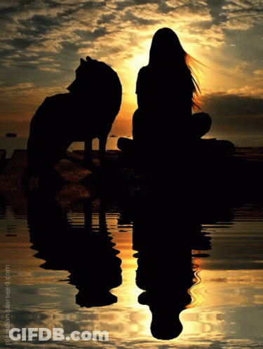Woman Sitting Beside Dog With Reflection GIF