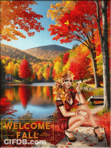 Woman Sitting By Lake Welcome Fall GIF