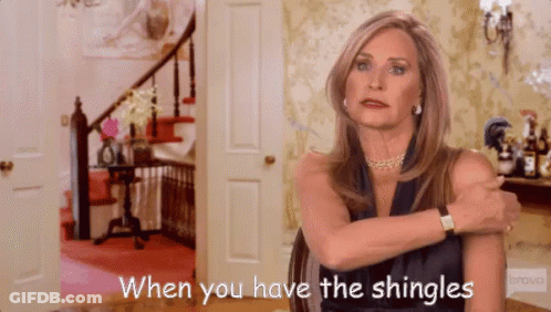 Woman Sitting Crossed Arms Says When You Have The Shingles GIF