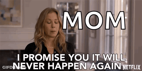 Woman Sitting Eyes Closed Saying Mom I Promise You It Will Never Happen Again GIF