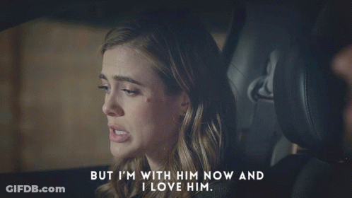 Woman Sitting In Car Saying But I'm With Him Now And Love Him GIF