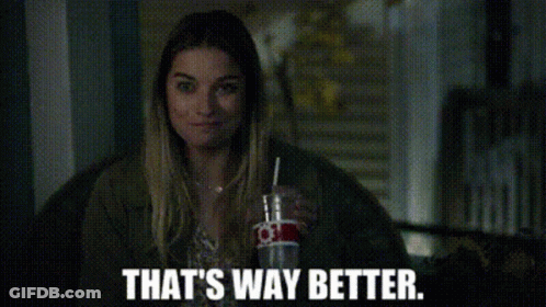 Woman Sitting In Chair Holding Soda Saying That's Way Better GIF