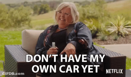 Woman Sitting In Chair Saying Dont Have My Own Car Yet GIF