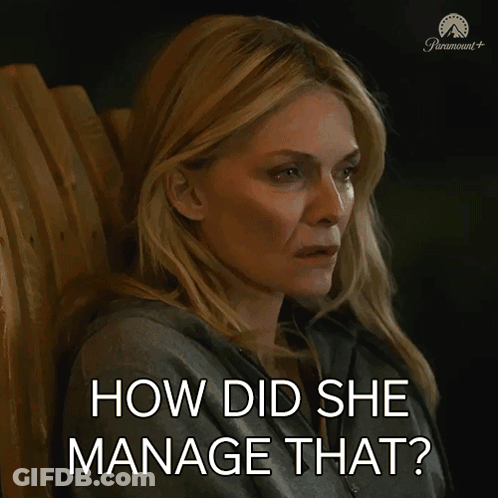 Woman Sitting In Chair Saying How Did She Manage That GIF